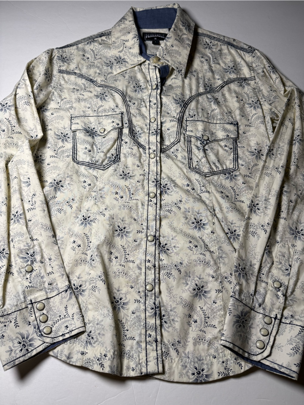 Panhandle Women’s Western Pearl Snap Paisley Shirt 100% Cotton L